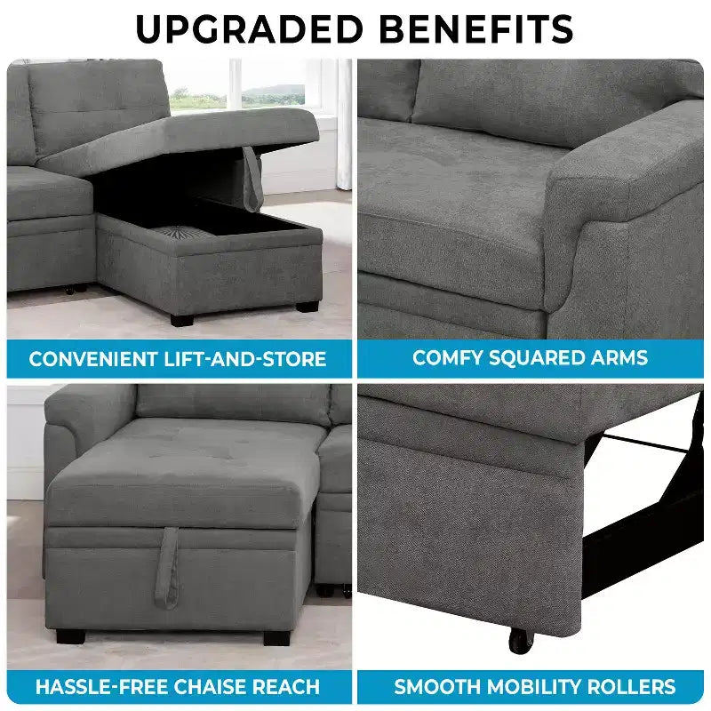 Canapé d'angle réversible Home Imports Emporium avec couchage, canapé convertible avec méridienne de rangement, design peu encombrant pour salons modernes