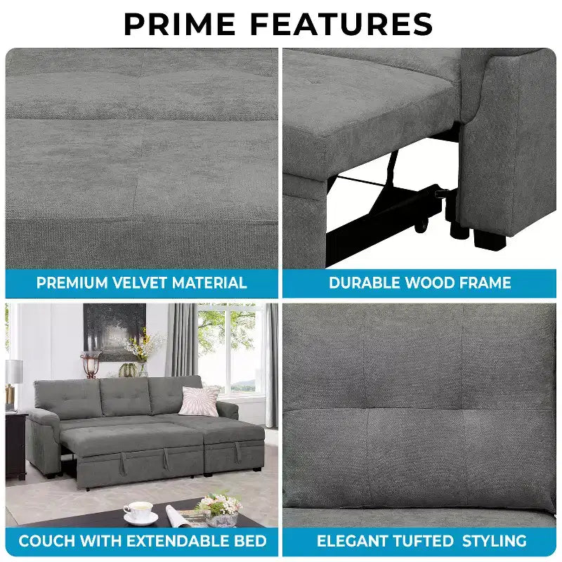 Canapé d'angle réversible Home Imports Emporium avec couchage, canapé convertible avec méridienne de rangement, design peu encombrant pour salons modernes