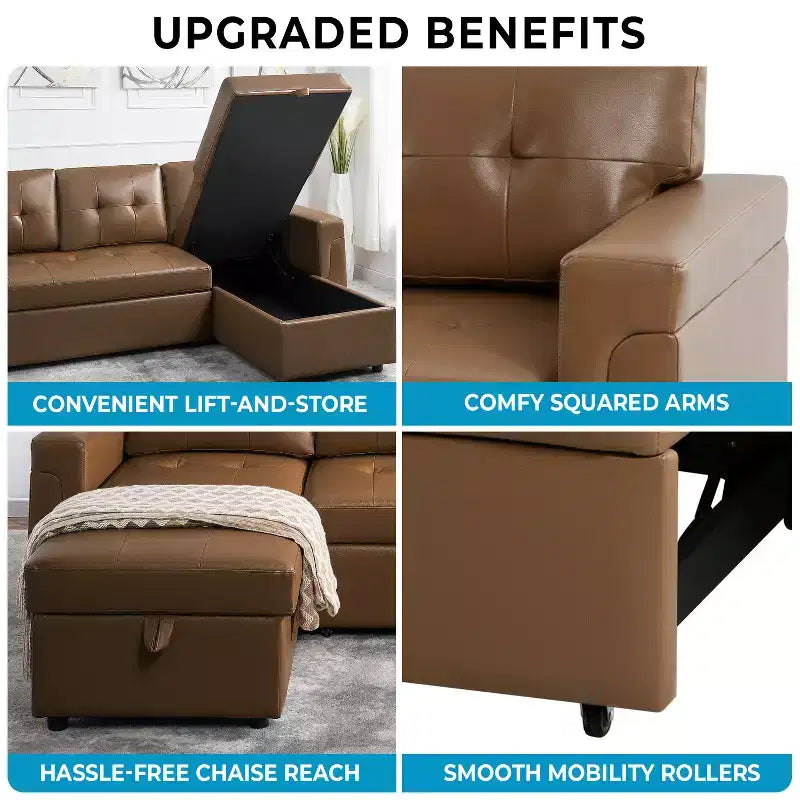 Canapé d'angle réversible Home Imports Emporium avec couchage, canapé convertible avec méridienne de rangement, design peu encombrant pour salons modernes