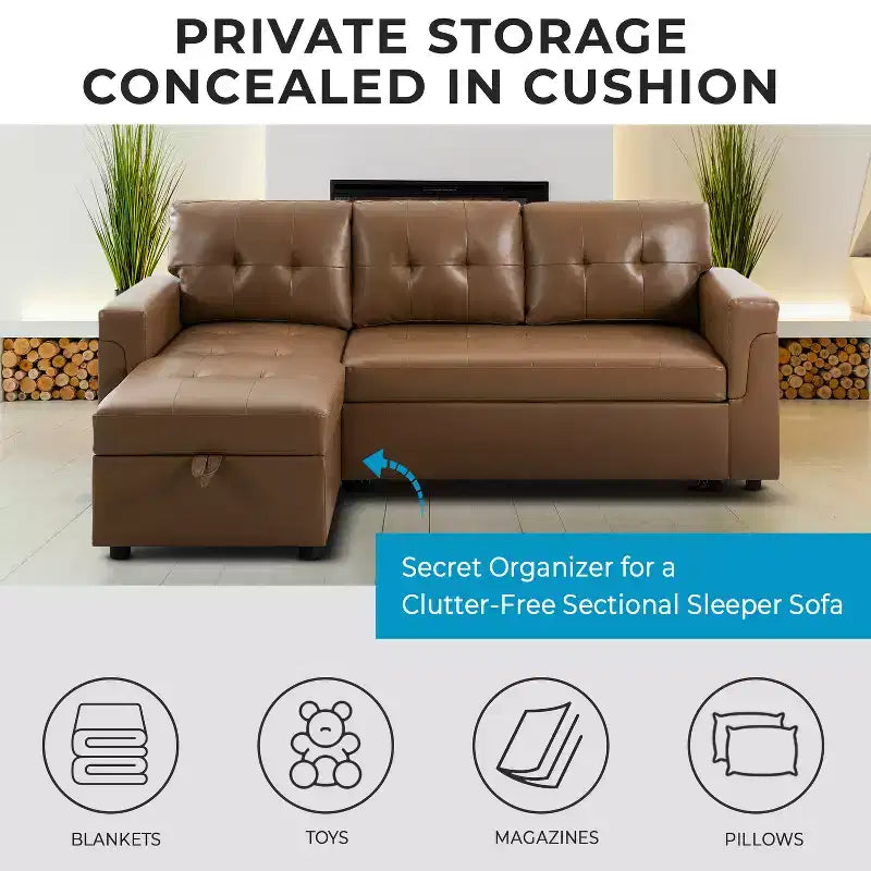 Canapé d'angle réversible Home Imports Emporium avec couchage, canapé convertible avec méridienne de rangement, design peu encombrant pour salons modernes