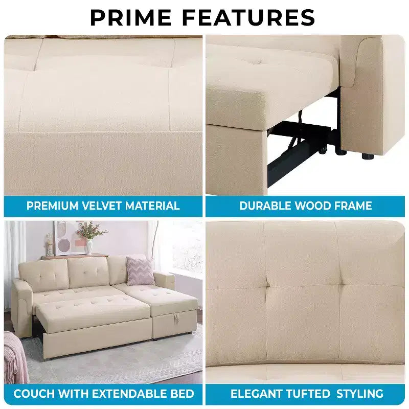 Canapé d'angle réversible Home Imports Emporium avec couchage, canapé convertible avec méridienne de rangement, design peu encombrant pour salons modernes