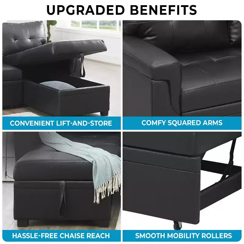 Canapé d'angle réversible Home Imports Emporium avec couchage, canapé convertible avec méridienne de rangement, design peu encombrant pour salons modernes