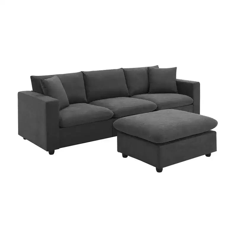 GDFStudio Bruce 101 Canapé sectionnel en forme de L en tissu avec pouf
