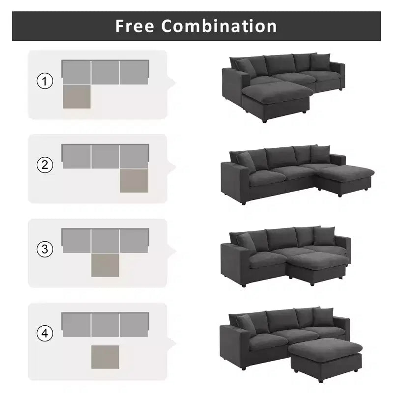 GDFStudio Bruce 101 Canapé sectionnel en forme de L en tissu avec pouf