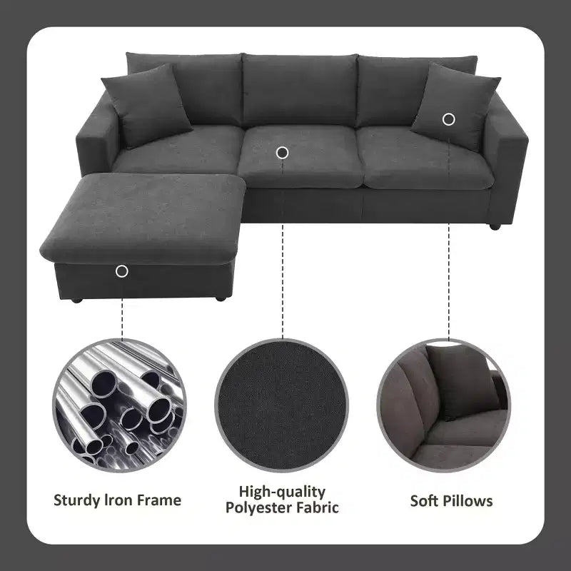 GDFStudio Bruce 101 Canapé sectionnel en forme de L en tissu avec pouf