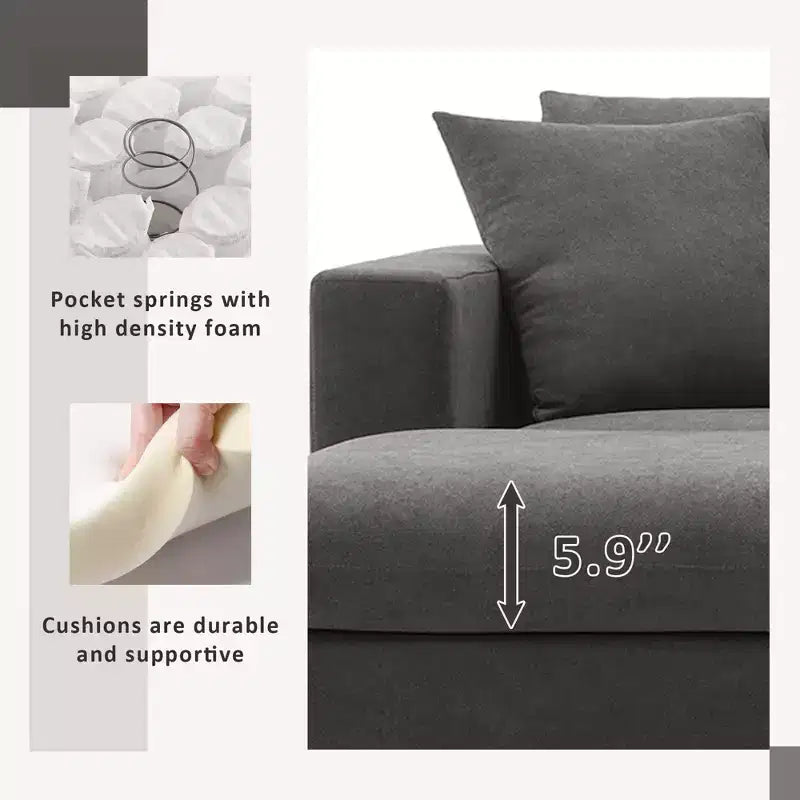 GDFStudio Bruce 101 Canapé sectionnel en forme de L en tissu avec pouf