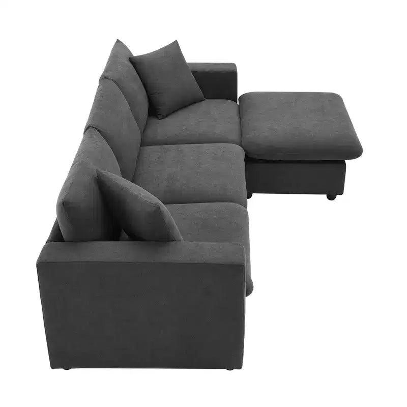 GDFStudio Bruce 101 Canapé sectionnel en forme de L en tissu avec pouf