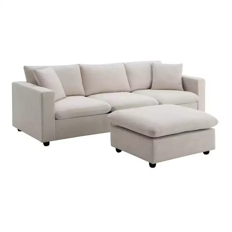 GDFStudio Bruce 101 Canapé sectionnel en forme de L en tissu avec pouf