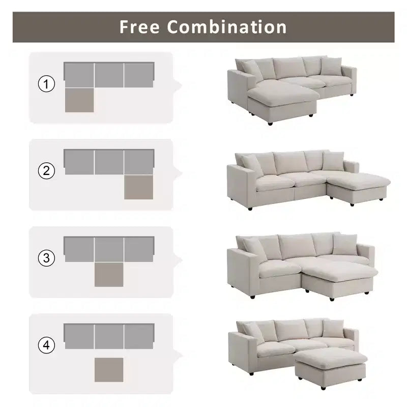 GDFStudio Bruce 101 Canapé sectionnel en forme de L en tissu avec pouf