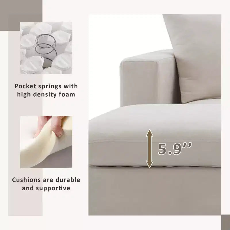GDFStudio Bruce 101 Canapé sectionnel en forme de L en tissu avec pouf