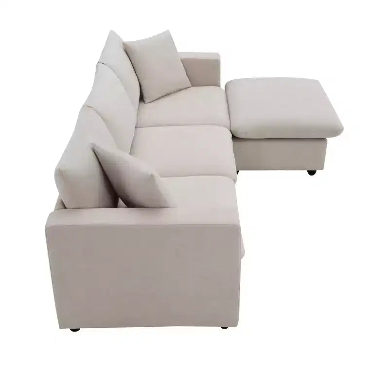 GDFStudio Bruce 101 Canapé sectionnel en forme de L en tissu avec pouf