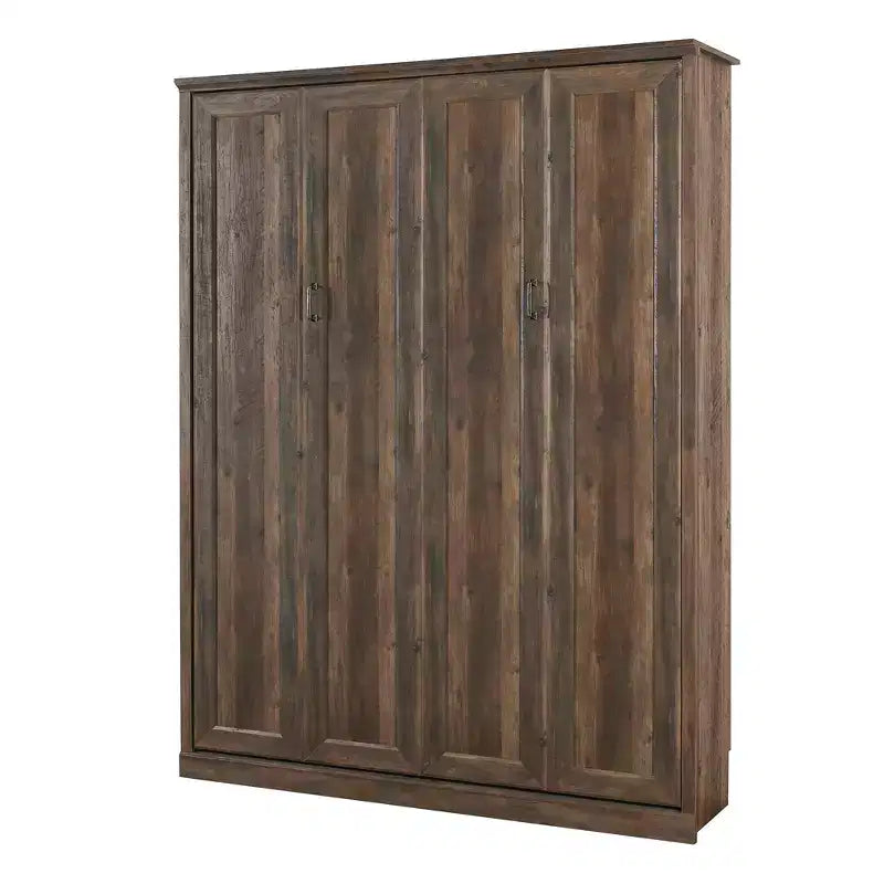 Lit escamotable Queen Size avec armoire latérale, lit gain de place parfait pour chambre d'amis, chambre à coucher, bureau à domicile, blanc/marron rustique - ModernLuxe