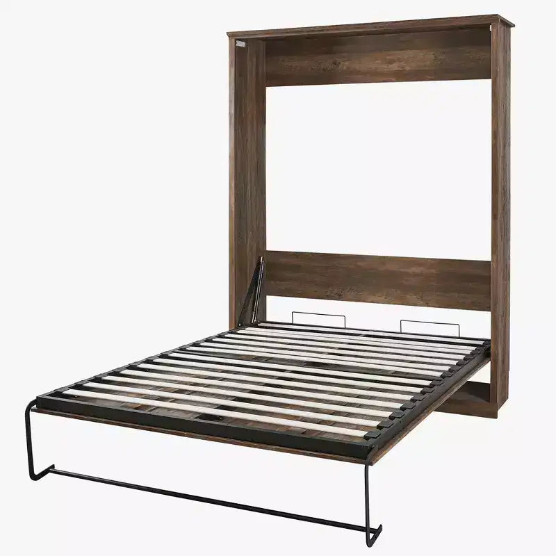Lit escamotable Queen Size avec armoire latérale, lit gain de place parfait pour chambre d'amis, chambre à coucher, bureau à domicile, blanc/marron rustique - ModernLuxe