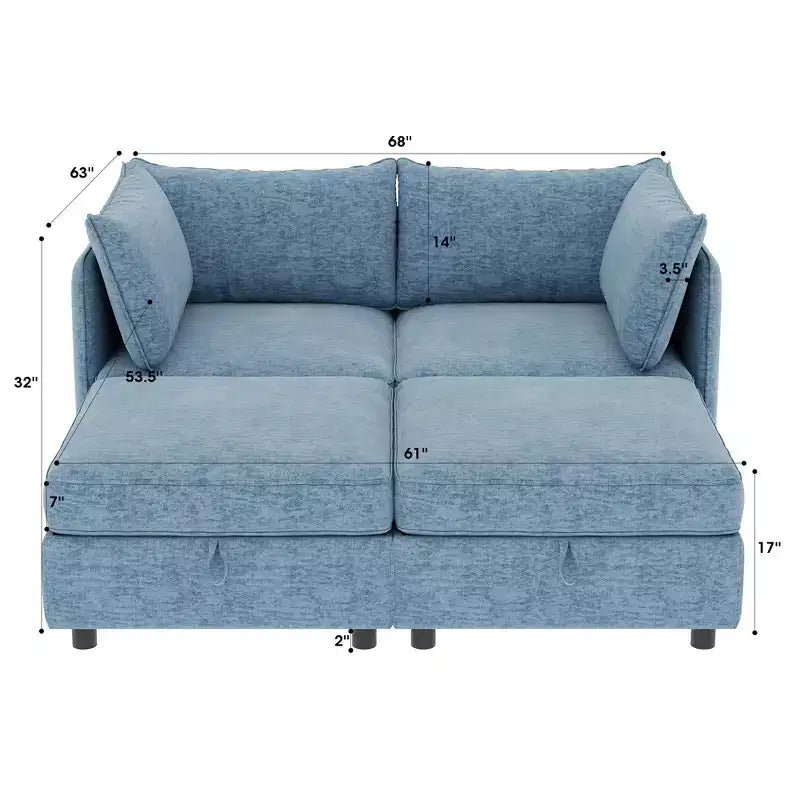 Causeuse de rangement modulable polyvalente Christopher Knight Home Penny 68 avec deux poufs