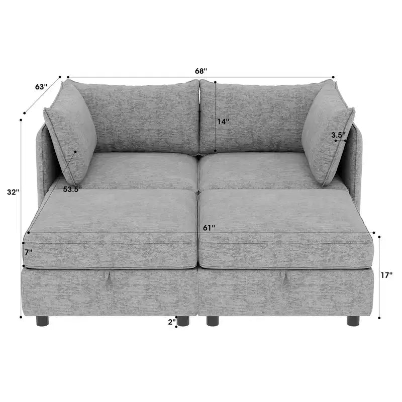 Causeuse de rangement modulable polyvalente Christopher Knight Home Penny 68 avec deux poufs