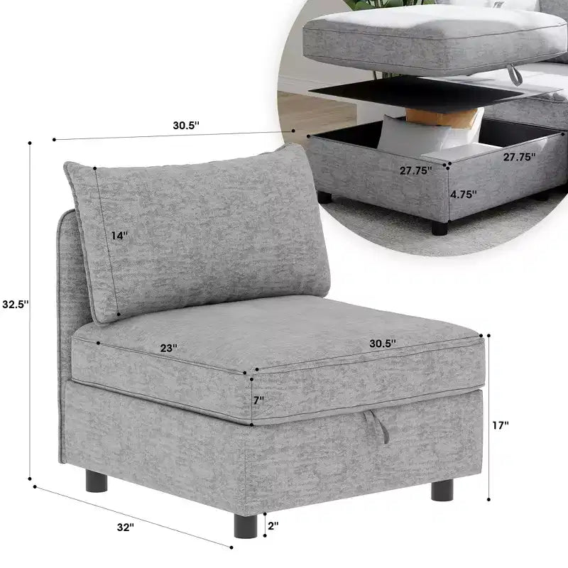 Causeuse de rangement modulable polyvalente Christopher Knight Home Penny 68 avec deux poufs