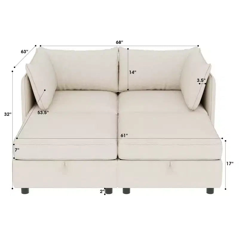 Causeuse de rangement modulable polyvalente Christopher Knight Home Penny 68 avec deux poufs