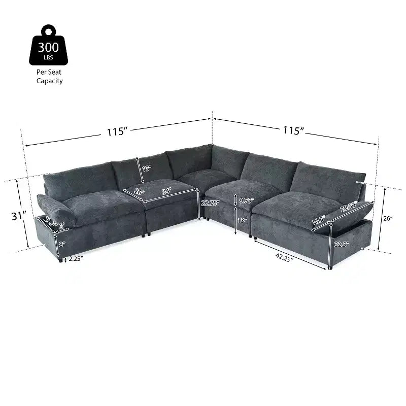 Canapé sectionnel modulaire rembourré Christopher Knight Home Jovie 115,5 avec compartiments de rangement cachés, gris