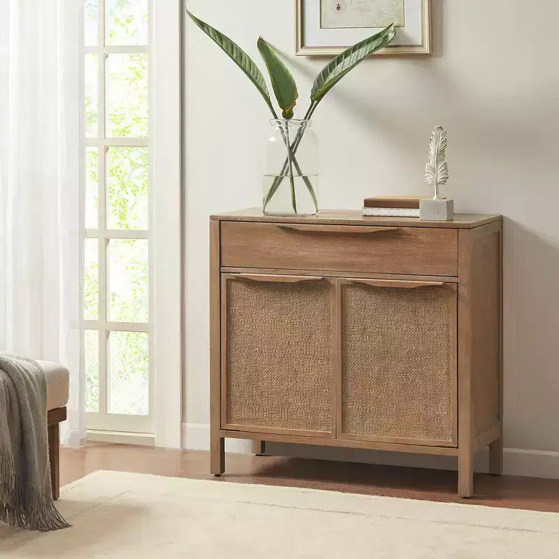 Christopher Knight Home Benjamin, armoire de rangement en bois avec tiroir et étagère, porte en rotin, 87 cm de hauteur