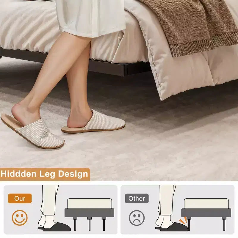 Cadre de lit flottant Hausource avec tête de lit de rangement LED, station de recharge, aucun sommier tapissier requis
