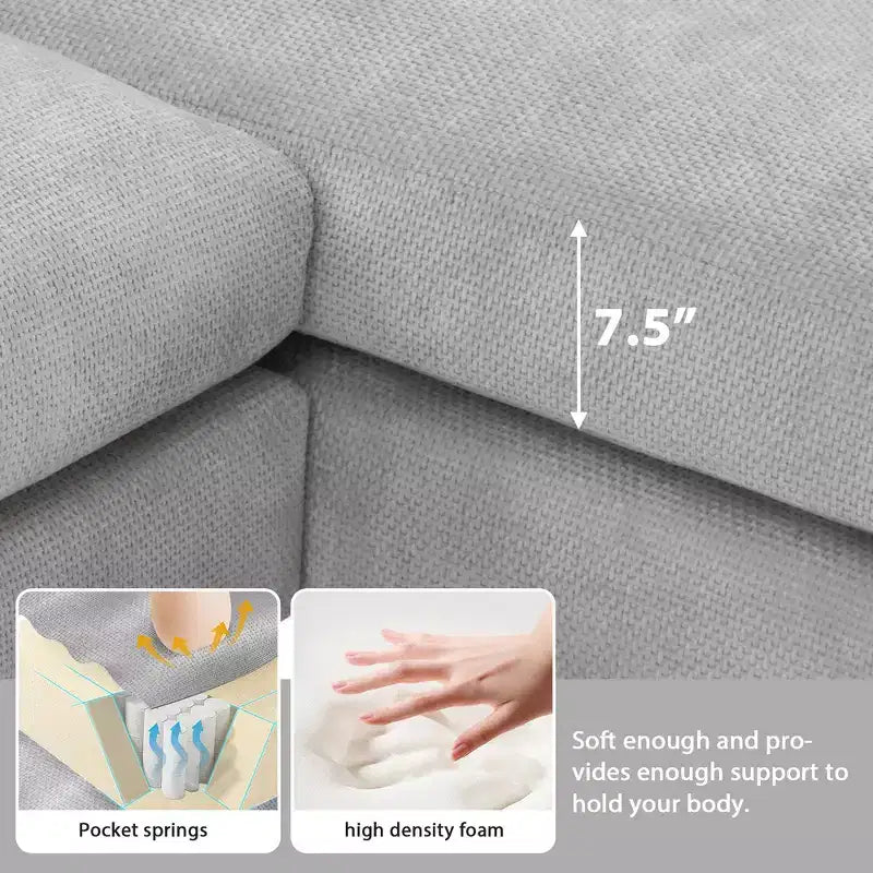 Canapé d'angle surdimensionné Whisen Modern, ensemble de canapé de luxe en forme de L avec méridienne et 2 oreillers