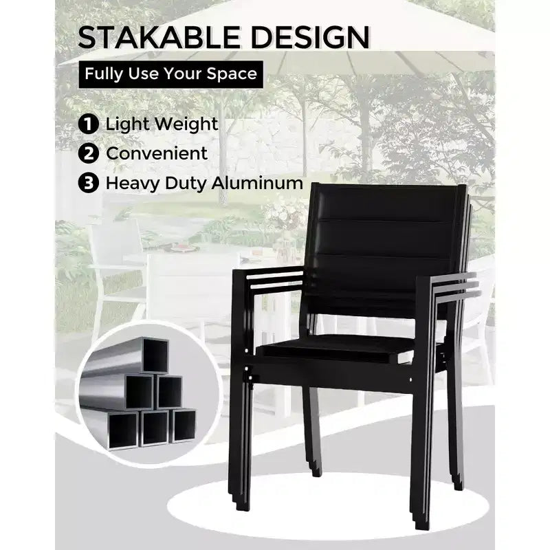 Ensemble de 4 chaises empilables de terrasse, chaises de salle à manger empilables d'extérieur en aluminium avec tissu textilène respirant pour l'extérieur, la terrasse, le patio, le jardin