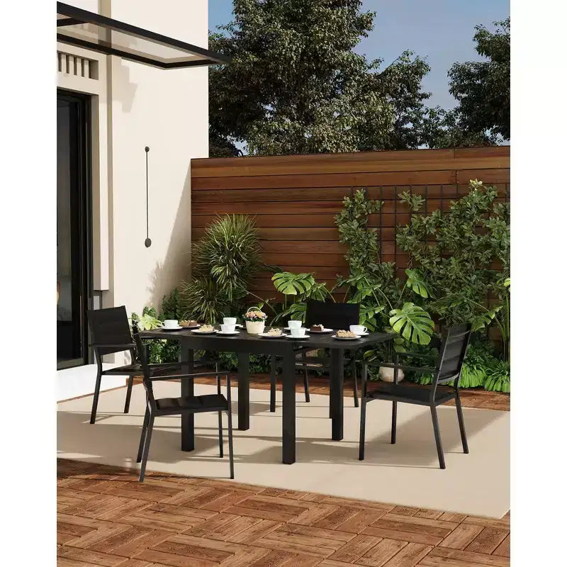 Ensemble de 4 chaises empilables de terrasse, chaises de salle à manger empilables d'extérieur en aluminium avec tissu textilène respirant pour l'extérieur, la terrasse, le patio, le jardin