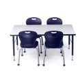 Bintiva Activity Table & Chair Set  24x48 Black Sprayed Edge Table with Adjustable Legs and 4 Blue 14 ZUUL Classroom Chairs