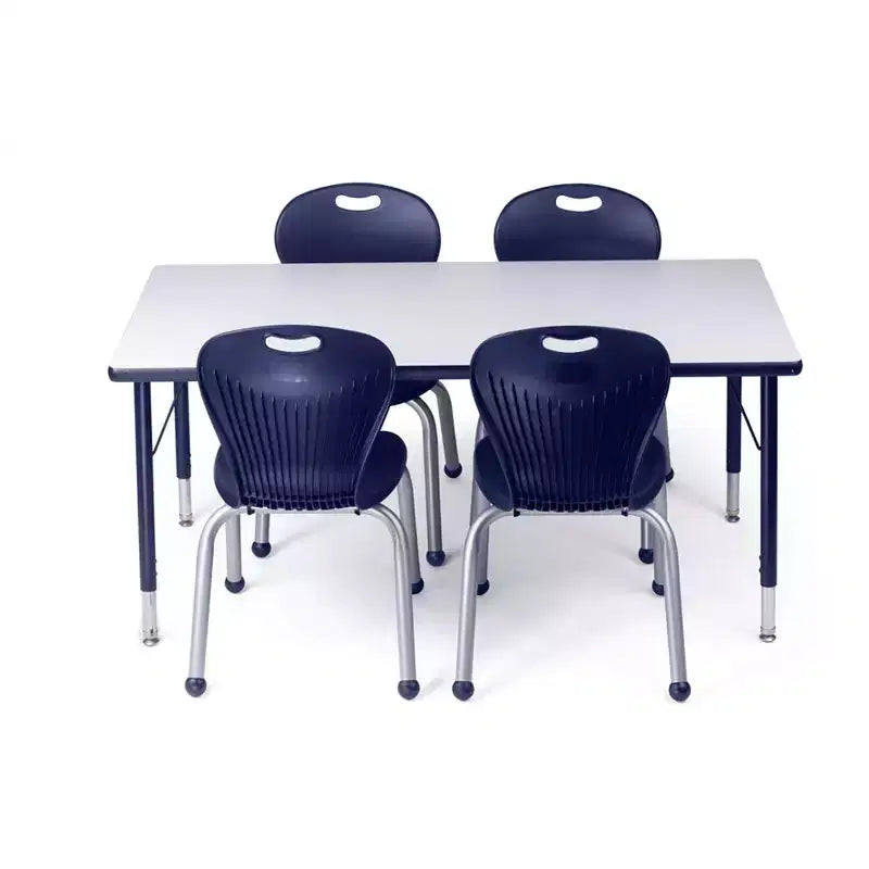 Bintiva Activity Table & Chair Set  24x48 Black Sprayed Edge Table with Adjustable Legs and 4 Blue 14 ZUUL Classroom Chairs