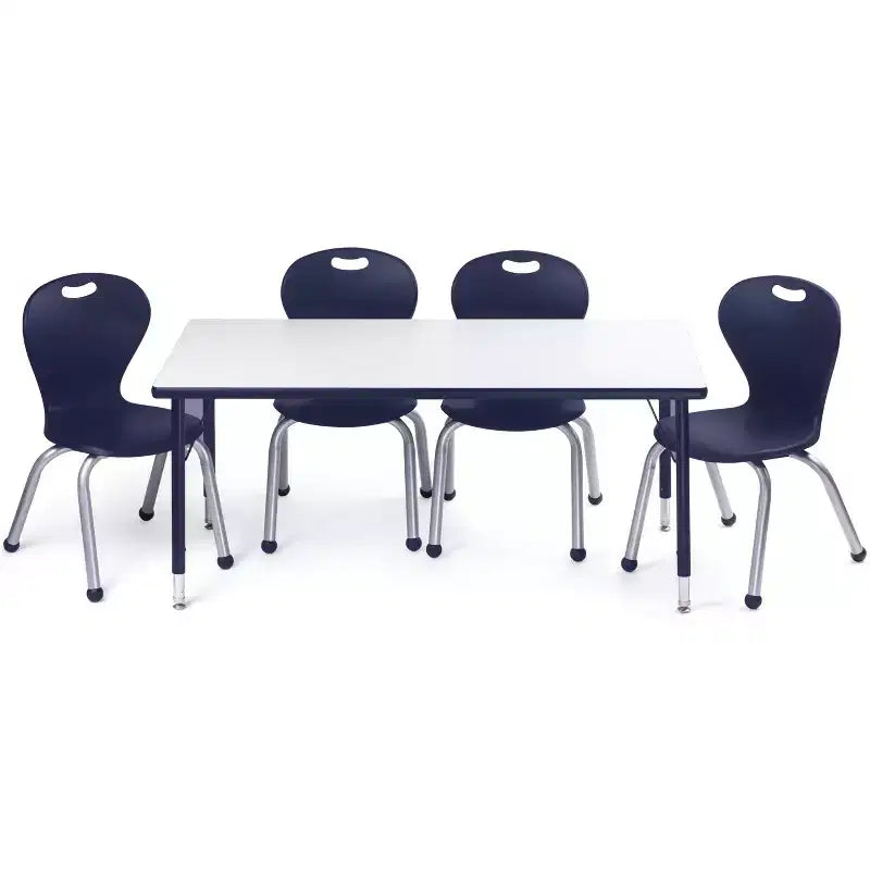 Ensemble table et chaises d'activités Bintiva – Table noire pulvérisée 24x48 avec pieds réglables et 4 chaises de classe ZUUL bleues de 14 po