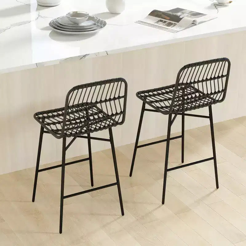 HOMCOM Tabourets de Bar Hauteur Comptoir en Rotin, Lot de 2, Tabourets de Bar en Osier de 66 cm avec Dossier, Chaises de Bar pour Îlot de Cuisine, Comptoir de Cuisine, Salle à Manger, Noir