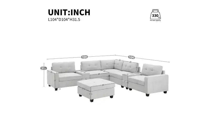 Canapé d'angle en U Whisen Chenille avec 2 consoles, chargeur USB, tiroirs et poches de rangement et pouf mobile