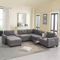 Whisen Chenille U-shaped Sectional Sofa with 2 Consoles, USB Charger, Storage Drawers and Pockets and Movable Ottoman