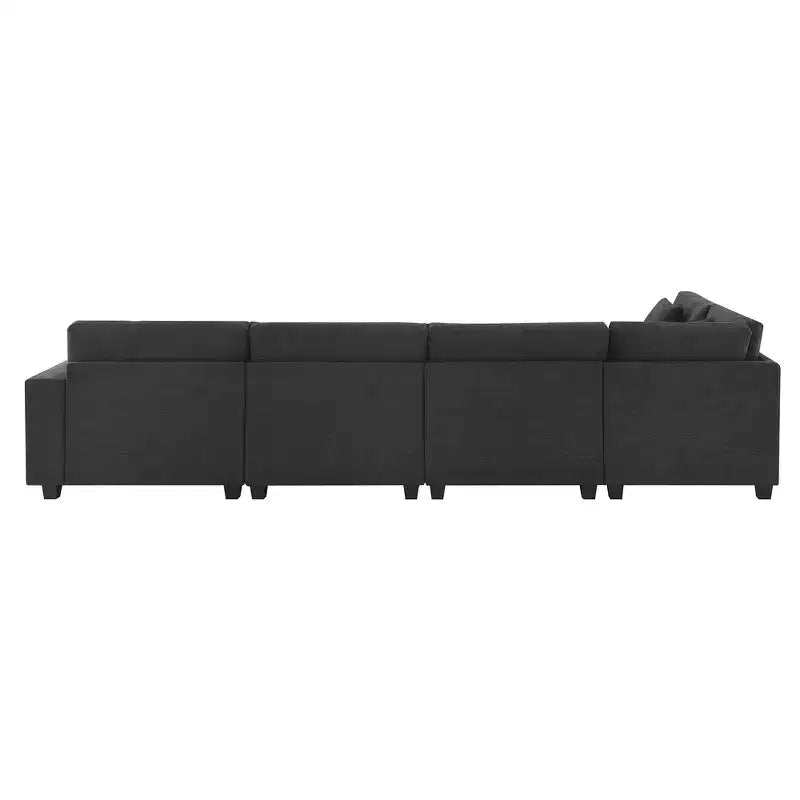 Canapé sectionnel en U Whisen Modern Chenille avec pouf surdimensionné, rangement dissimulé dans les accoudoirs et porte-gobelets, ports de chargement USB