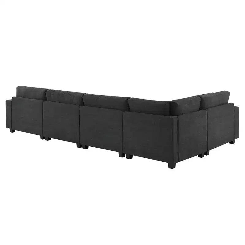 Canapé sectionnel en U Whisen Modern Chenille avec pouf surdimensionné, rangement dissimulé dans les accoudoirs et porte-gobelets, ports de chargement USB