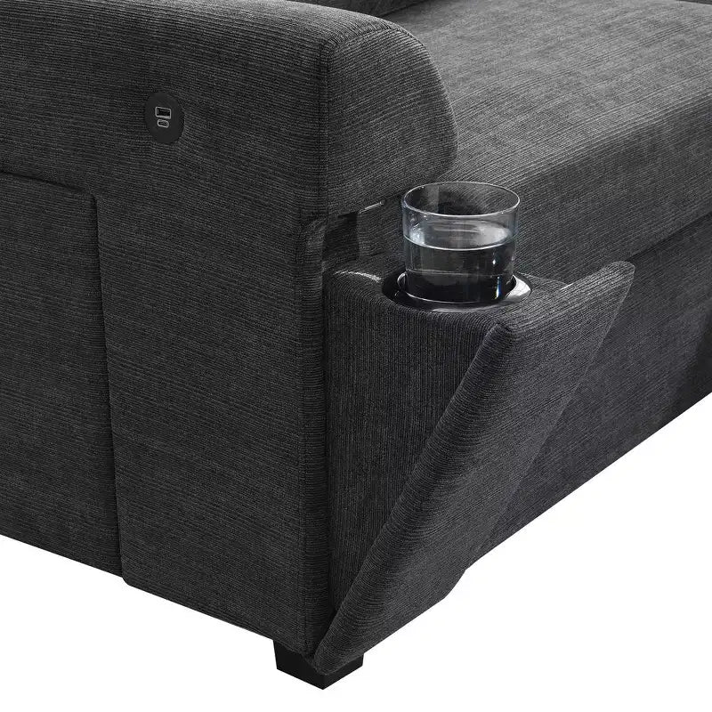 Canapé sectionnel en U Whisen Modern Chenille avec pouf surdimensionné, rangement dissimulé dans les accoudoirs et porte-gobelets, ports de chargement USB