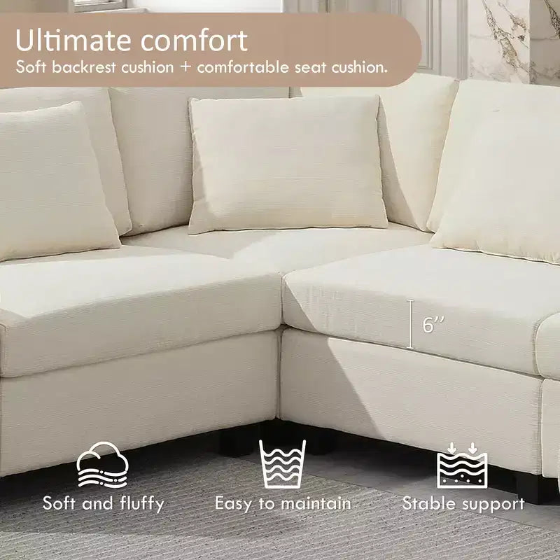 Canapé sectionnel en U Whisen Modern Chenille avec pouf surdimensionné, rangement dissimulé dans les accoudoirs et porte-gobelets, ports de chargement USB