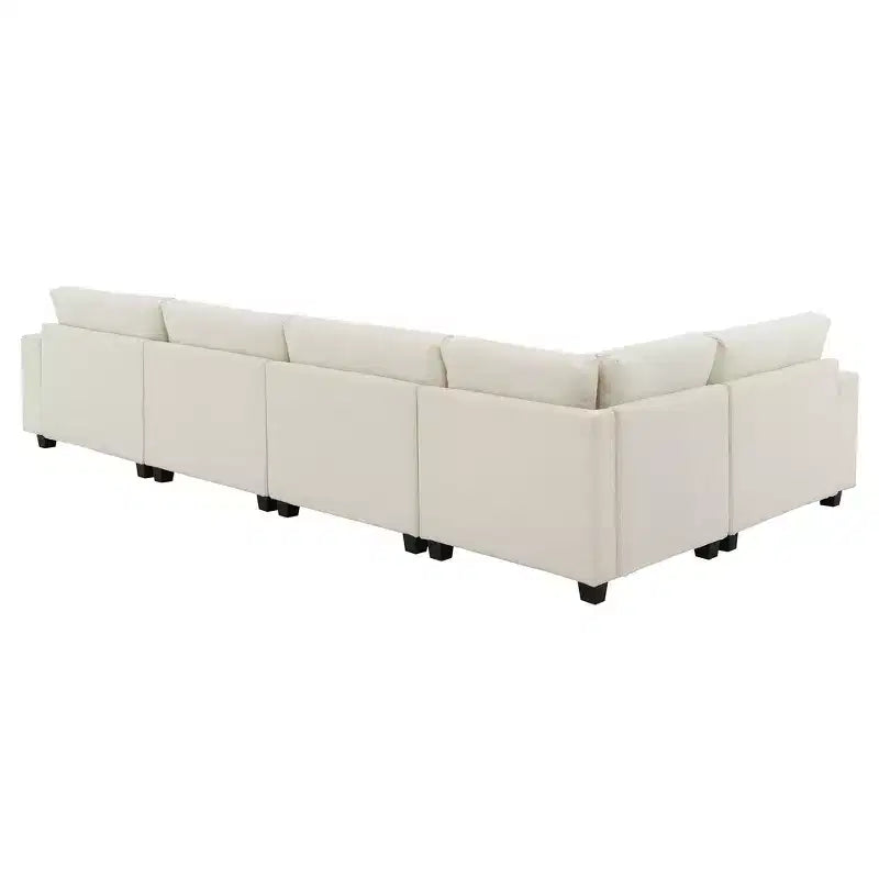 Canapé sectionnel en U Whisen Modern Chenille avec pouf surdimensionné, rangement dissimulé dans les accoudoirs et porte-gobelets, ports de chargement USB
