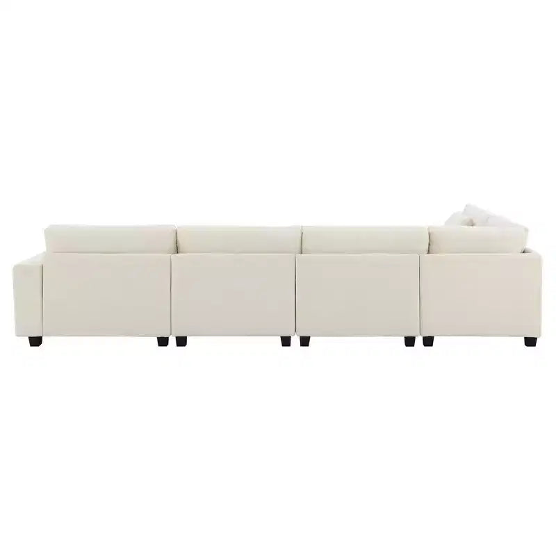 Canapé sectionnel en U Whisen Modern Chenille avec pouf surdimensionné, rangement dissimulé dans les accoudoirs et porte-gobelets, ports de chargement USB