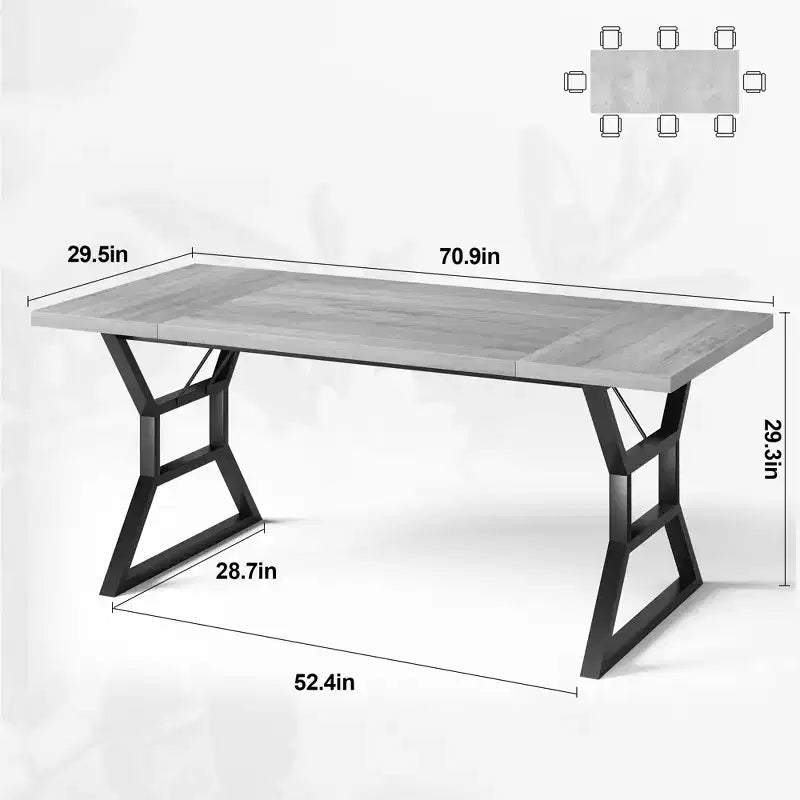 Table de salle à manger WhizMax pour 6-8 personnes, table de cuisine rectangulaire en bois de 180 cm avec pieds en métal, table de salle à manger pour salle à manger, cuisine, marron