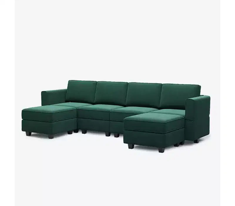 Canapé modulaire en velours Belffin avec coffre de rangement (6 assises + 6 accoudoirs)
