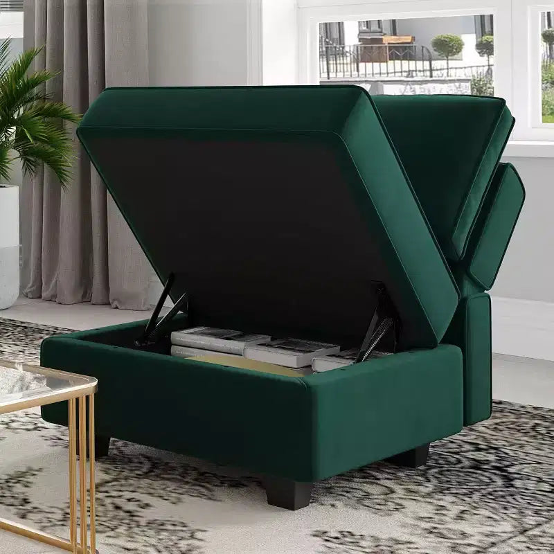 Canapé modulaire en velours Belffin avec coffre de rangement (6 assises + 6 accoudoirs)