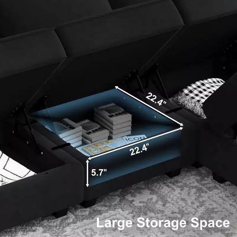 Canapé modulaire en velours Belffin avec coffre de rangement (6 assises + 6 accoudoirs)