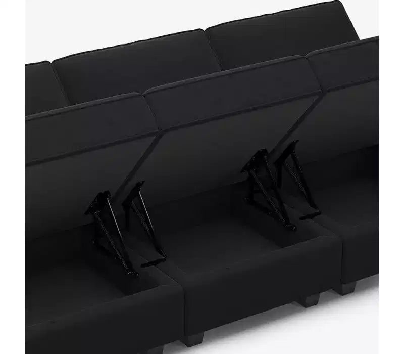 Canapé modulable en velours Belffin avec assise de rangement (5 assises + 6 côtés)