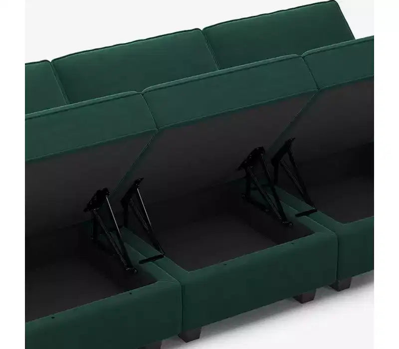 Canapé modulable en velours Belffin avec assise de rangement (5 assises + 6 côtés)