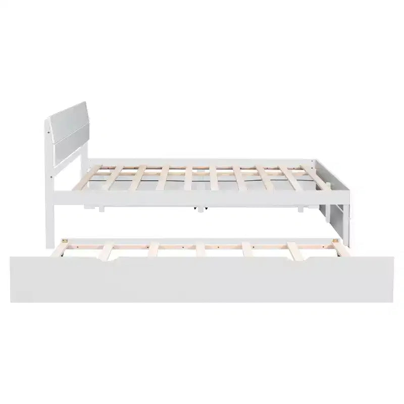 Lit Plateforme Moderne GDFStudio Julie en Bois Massif Taille Double avec Lit Gigogne Taille Simple, 2 Tiroirs et Tête de Lit