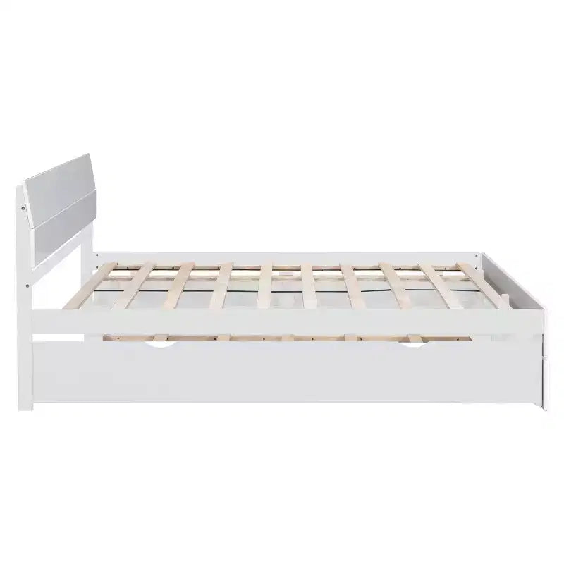 Lit Plateforme Moderne GDFStudio Julie en Bois Massif Taille Double avec Lit Gigogne Taille Simple, 2 Tiroirs et Tête de Lit