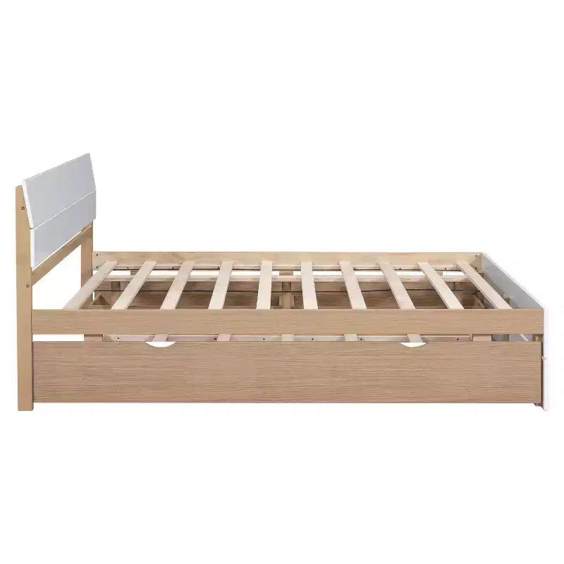 Lit Plateforme Moderne GDFStudio Julie en Bois Massif Taille Double avec Lit Gigogne Taille Simple, 2 Tiroirs et Tête de Lit