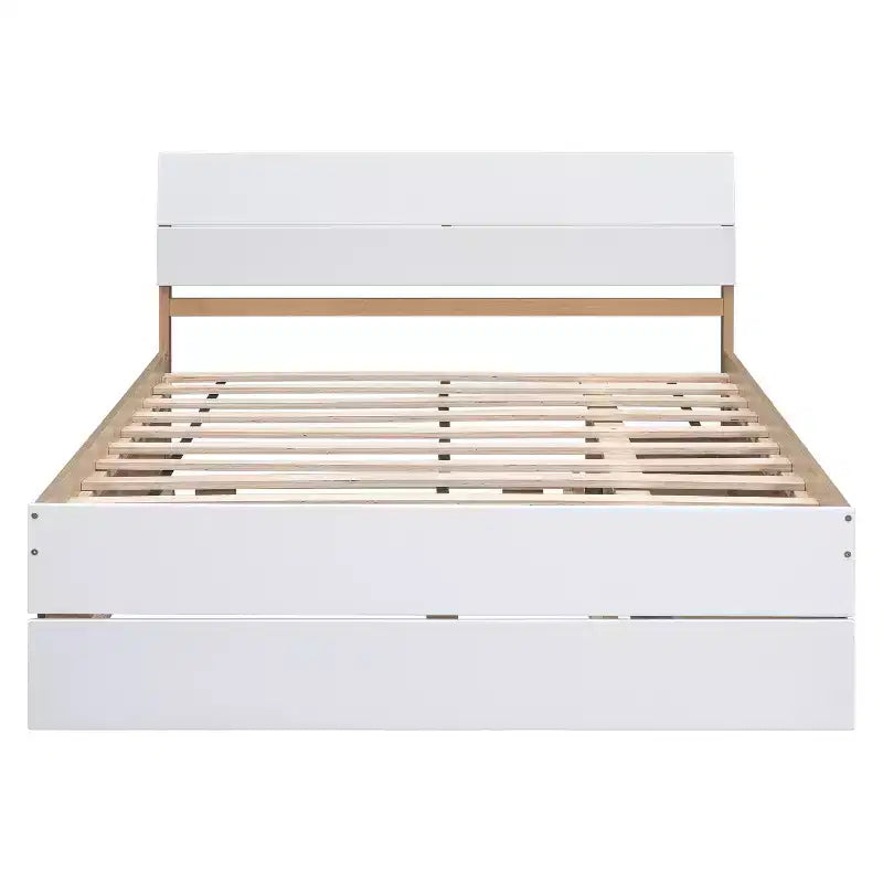 Lit Plateforme Moderne GDFStudio Julie en Bois Massif Taille Double avec Lit Gigogne Taille Simple, 2 Tiroirs et Tête de Lit