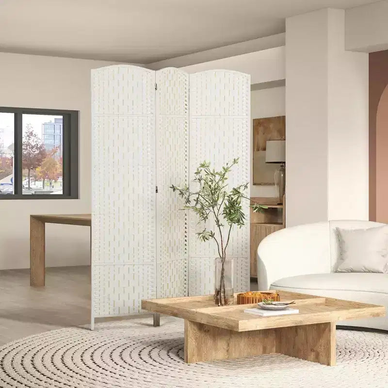 Paravent HOMCOM, Séparateur d'intimité pliable, Cloison portable en osier de 1,8 m de haut pour chambre à coucher, bureau à domicile, blanc
